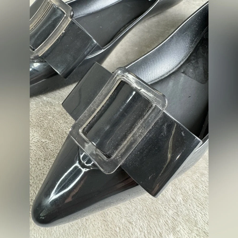 Melissa Black Pointed Toe Flats with Decorative Buckle